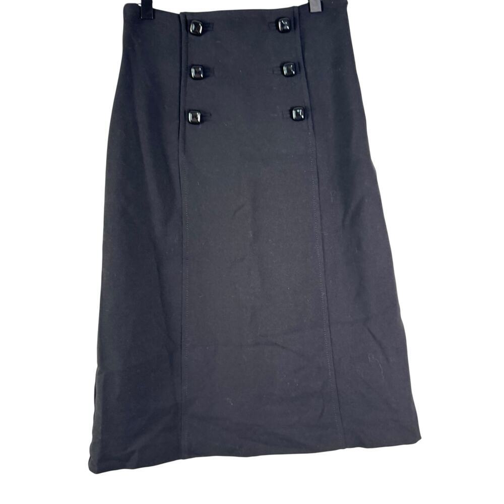 NWT Banana Republic Black 100% Wool Fully Lined Square Button A-Line Skirt 0